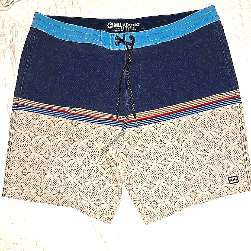 Billabong Men's Blue and Gray Swim Shorts